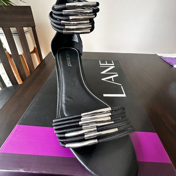 NWT Lane Bryant Strappy Black Wedge Sandals Size 8W - Picture 5 of 9